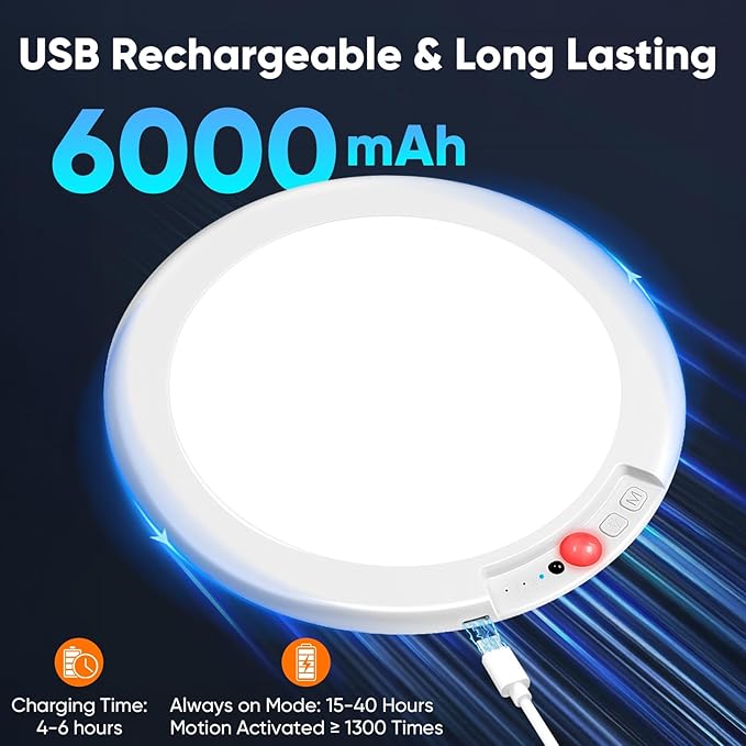 Rechargeable Motion Sensor Ceiling Lights with Remote, Battery Operated Ceiling Lights No Wiring, Wireless 3 Colors Dimmable Overhead Lamps for Closet Shower Shed Hallway, 4-Pack