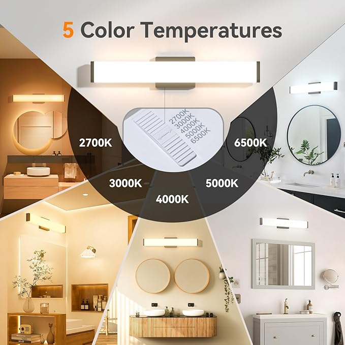 Amico Bathroom Light Fixtures, 16 inch Dimmable 5CCT Led Modern Vanity Lights for Bathroom, Black Wall Lamp for Mirror, Living Room, Kitchen, Hallway, Cabinet Porch-ETL Certificated