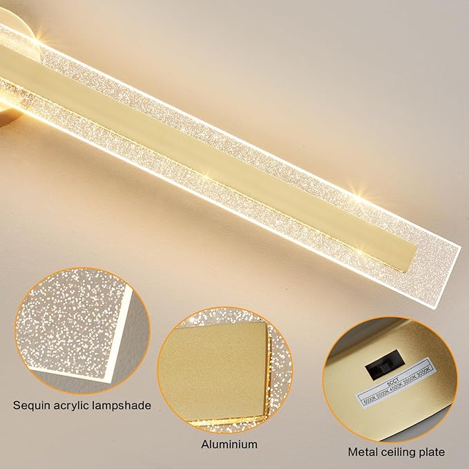 Modern Wall Sconces 31.5In Gold Wall Light Fixtures 3000K Dimmable LED Sconce Lighting Indoor Hardwired Wall Lamps for Living Room Bedroom Hallway Stairs