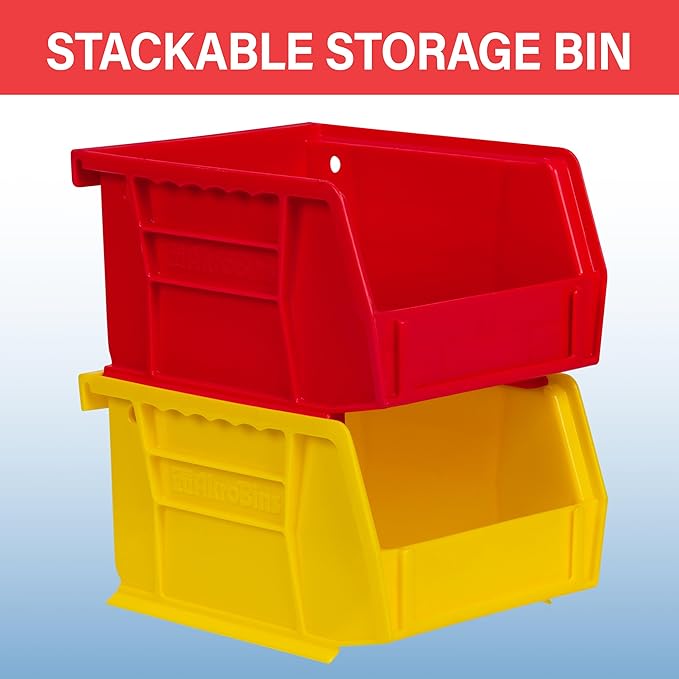 Akro-Mils 30210 AkroBins Plastic Storage Bins, Space-Saving Stackable Bins for Garage, Pantry, Craft Organization, 5" x 4" x 3", Yellow, 24-Pack