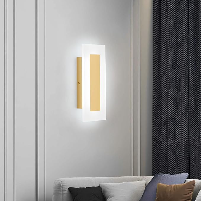 LMQNINE Modern LED Acrylic Gold Wall Sconce White Light 6000K for Bedroom Corridor Stairs Bathroom Indoor Lighting Fixture Lamps Home Room Decor (2- Pack)…