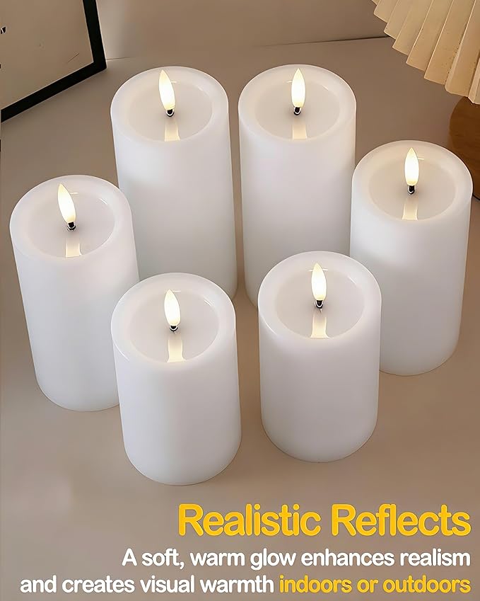3"x6" Outdoor Waterproof Flameless Candles with Remote and Timers, LED Candles, Battery Operated Candles, Electric Fake Pillar Candles for Patio, Porch, and Lanterns Decor (White, Plastic)