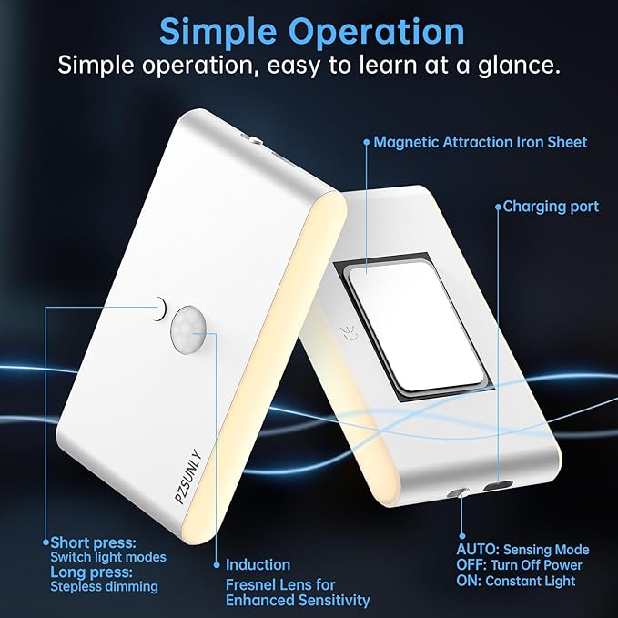 6 Pack Motion Sensor Night Light,Rechargeable Stair Lights, Motion Sensor Light Indoor, Battery Operated Night Light for Hallway, Stairway, Bathroom, Bedroom, Kitchen