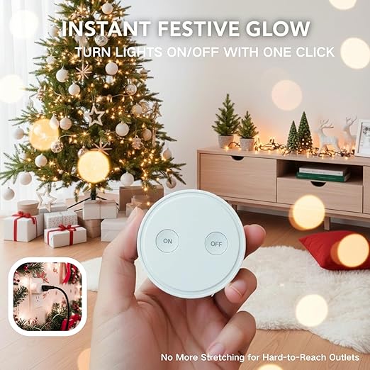 LoraTap Wireless Outlet - Ergonomic Round Remote (Comfort Grip!) + Magnetic Wall Base - Stick & Grab, No Wall Damage - 15A/1875W 100ft Range - Control for Hard-to-Reach Sockets, No More Bending