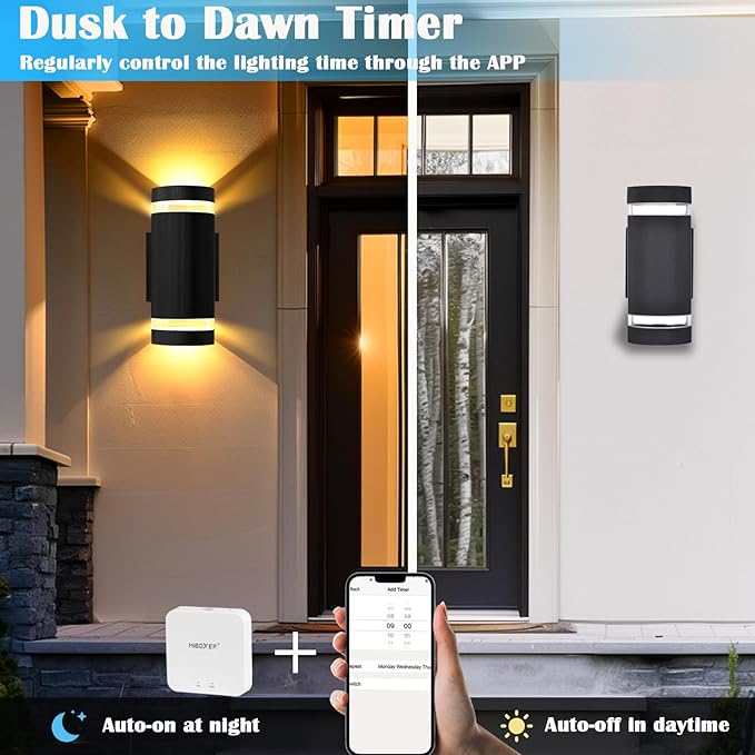 Up and Down Outdoor Smart Wall Light, RF Remote Control Color Changing Wall Lights, White Temperature 2700k- 6500k RGB+CCT 9 Modes Exterior Wall Lighting-Works with Alexa, Google Assistant