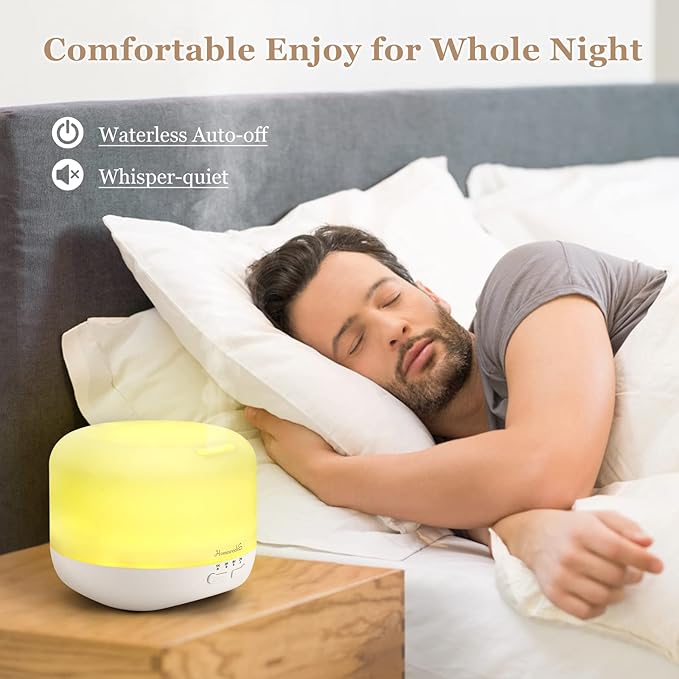 Aromatherapy Essential Oil Diffuser for Room: Air Humidifier Aroma Scent Cool Mist Colorful Lights Cute Small Large Waterless Auto Off Ultrasonic Diffusers for Home Bedroom White (300ml)