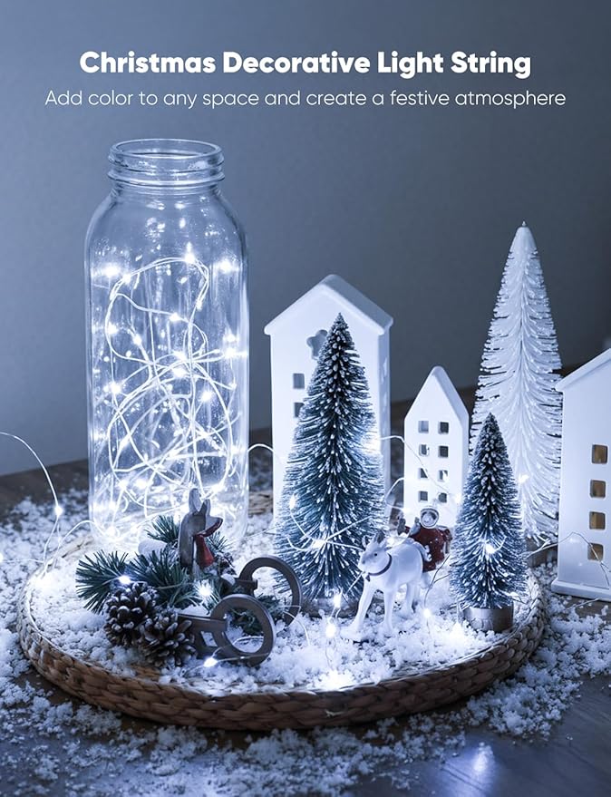 Minetom 20 Pack Fairy Lights Battery Operated String Lights 8 Modes, 7ft 20LED White Waterproof Silver Wire Twinkle Lights, Firefly Starry Moon Lights for Mason Jars DIY Christmas Wedding Party