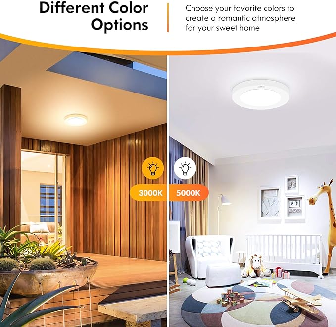 Motion Sensor LED Ceiling Light, 15W(100W Equivalent) & 1200LM, 3 Colors in 1(3000K/4000K/5000K), 7.5inch Flush Mount Lighting Fixture for Doorway, Stairway, Corridor, Pack of 2, Non-Dimmable, White