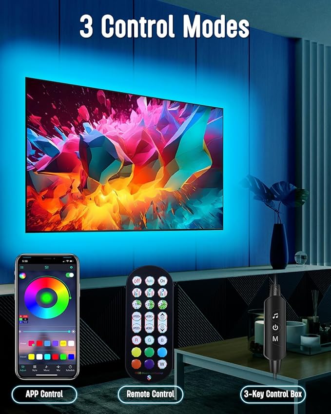 Daymeet LED Lights for TV Backlight, 13.1ft USB RGB Light Strip for 40-65 Inch Behind Lighting, Color Changing With Remote, Music Sync, Bluetooth APP Control for Bedroom, Computer, PC
