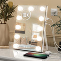 Hollywood Vanity Mirror, 11"x 14" Hollywood Lighted Makeup Mirror with Detachable 10X Magnification & 11Dimmable 3 Colors Modes LED Bulbs, Touch Control,Type-C Charging Port, White