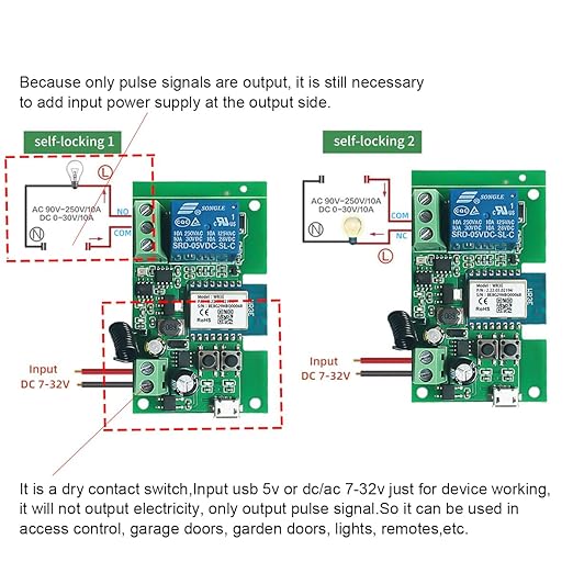 Smart WiFi Wireless Relay Switch Module, Tuya 1CH AC/DC 7-32V/ USB 5V Smart Life Remote Control, Dry Contact Momentry Switch Compatible with Alexa and Google Home