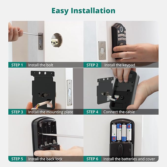 DS10 Keyless Entry Door Lock with 2 Lever Handle, Fingerprint, Keypad Code, 2 Keys, Smart Locks for Front Door, Bedroom, One-time Code, Auto-Lock, Easy Installation - Satin Nickel