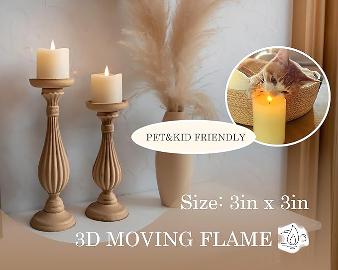 Flameless LED Pillar Candles Flickering with Remote Timer, Battery Operated LED Candles Up to 400 Hours, 3D Moving Flame Real Wax Candles. (Ivory-1pack-3x3)