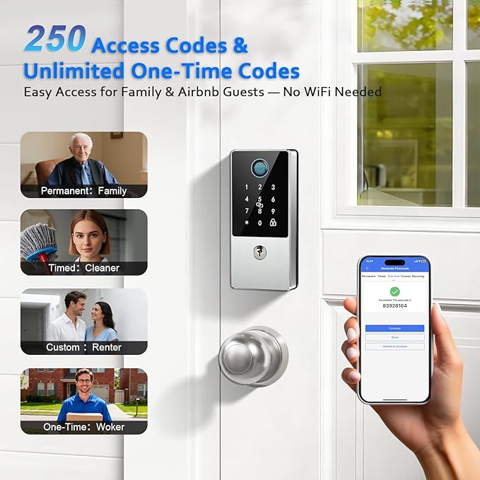 Smart Door Lock Deadbolt, Keyless Entry Door Lock with Fingerprint & Keypad,App Control,Auto Lock,Electronic Digital Lock for Front Door Home Apartment Rental,Easy Installation,Satin Nickel Silver