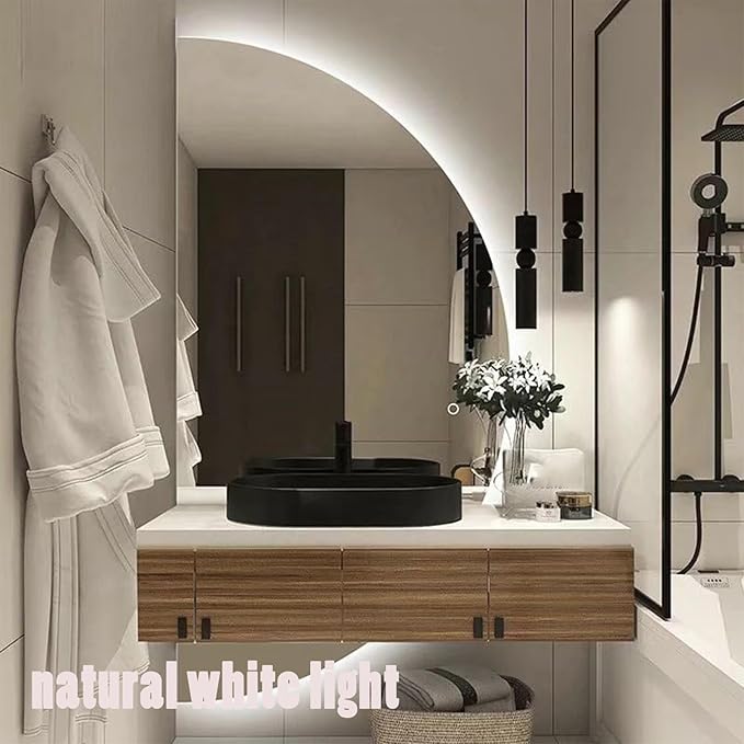 39in Half Moon LED Bathroom Mirror - Half Moon Mirrors for Wall,Frameless Backlit Smart Vanity Mirrors.3-Color Dimmable,Anti-Fog(Left Semicircle, 20 * 39in/50 * 100cm)