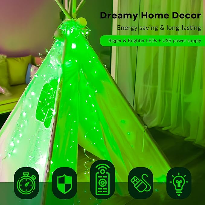 HXWEIYE 300LED Fairy Curtain Lights, 9.8x9.8Ft USB Plug-in 8 Modes Christmas String Hanging Lights with Remote for Bedroom Backdrop Wedding Indoor Wall Decor, Green, Standard – 1 Pack