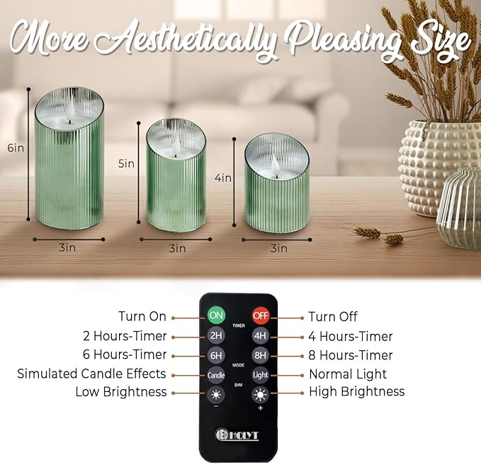 Rechargeable Flameless Candle, Flickering LED Pillar Glass Fake Candle with Remote and Timer, Built-in Battery Real Wax Electronic Candle for Room Decoration, Set of 3