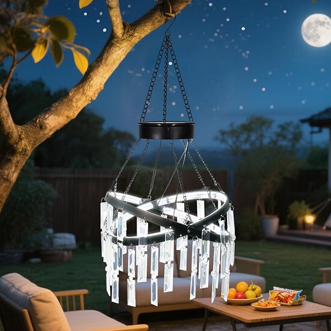 Solar Hanging Crystal Chandelier Outdoor Garden Decorative Lights Bright White 5ft LED Strip Waterproof Hanging Lantern for Garden, Yard, Patio, Gazebo, Party, Wedding Style 1