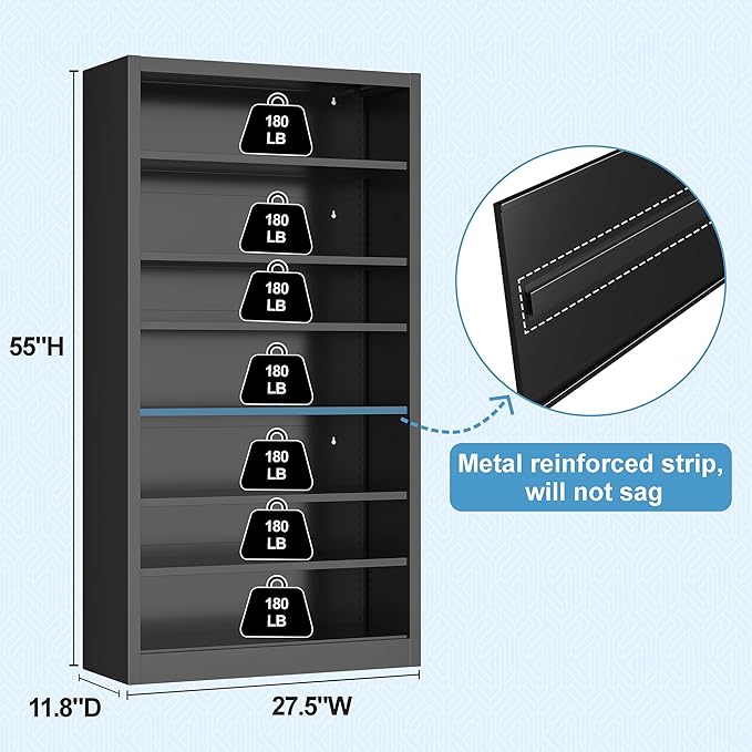 7-Tier Heavy Duty Metal Shoe Rack, 55" H Tall Shoe Storage Cabinet with Adjustable Shelves, Space-Saving Shoe Entryway Organizer for Hallway, Closet, Cloakroom, Garage