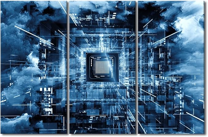 Black and White Wall Art CPU Concept Posters Prints Artwork Computer Chip Canvas Art Contemporary Rustic Wall Decor Stretched Canvas Picture for Living Room Bedroom Ready to Hang(28" Wx42 H)