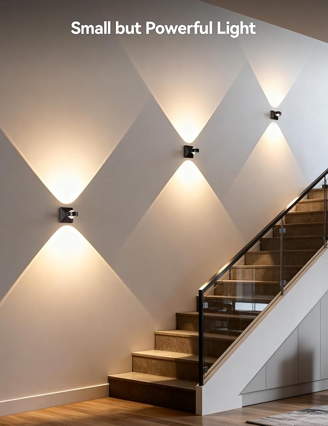 Tubicen Dimmable Wall Sconce Indoor Hardwired 8W Bright Focus LED Up Down Wall Lights for Living Room Hallway Stairway Movie Theater Sconces Lighting Black 3000K Warm White