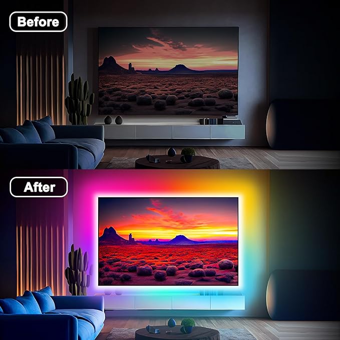 Daymeet Led Lights for TV 16.4FT for 65-85in Tv, Music Sync RGB TV Led Baclights Color Changing Remote APP Control, USB Led Strip Lights for Gaming Room Home Decoration