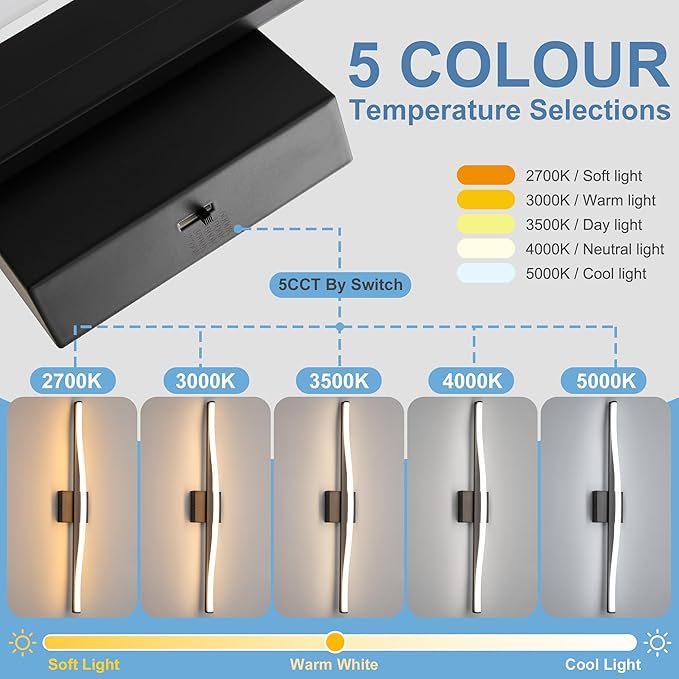 Modern Bathroom Vanity Light 32 inch, Curved, Dimmable 5CCT Led Bathroom Light Fixture Over Mirror, Black Bar Vanity Light for Bathroom Mirror Cabinets-ETL Certificated Modern LED Vanity Makeup Lights