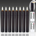 Flameless Flickering Taper Candles Two Remote, 7.5 Inch Black Battery Operated LED Window Candles Timer,Set of 8 Plastic 3D-Wick Dripping-Wax Effect Flameless Candlesticks(0.86”Dia,Warm Fire)