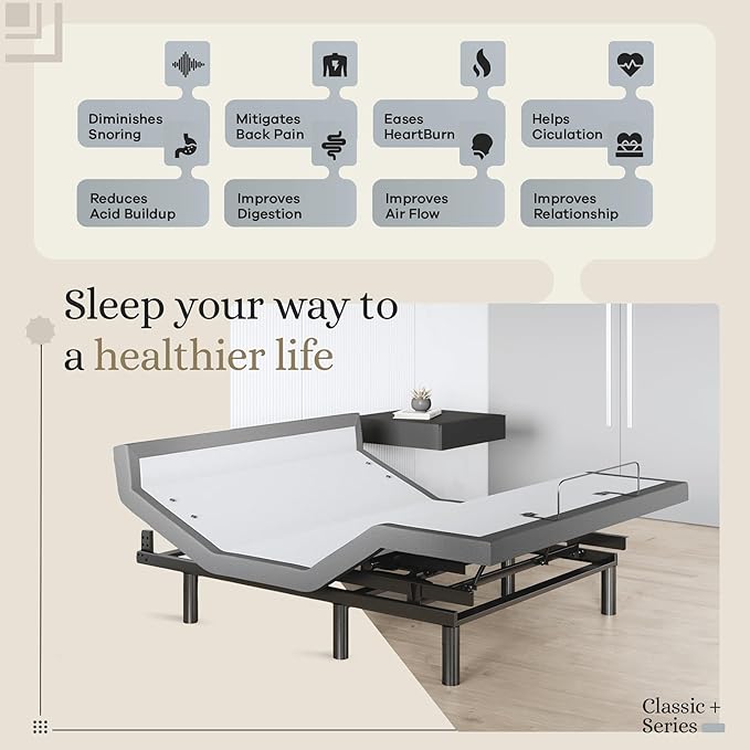 Sven & Son Harmony Adjustable Bed Base, Head and Foot Lift, Massage, Under-Bed Lights, USB, Memory, Zero Gravity Smart Frame - Queen