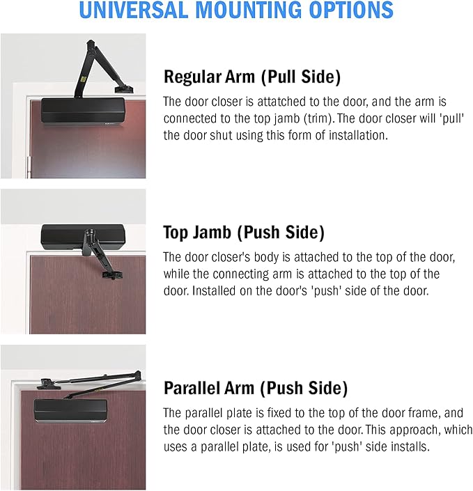 Nuk3y 9000 Series Grade 1 Heavy Duty Door Closer, Multi-Mount, Adjustable Size 1-6, ADA Compliant, UL Listed