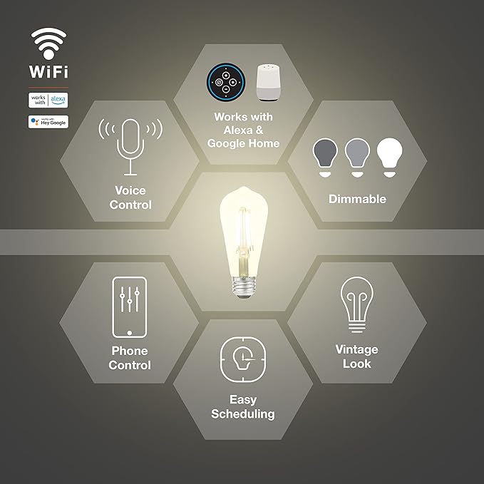 Sylvania WiFi LED Smart ST19 Light Bulb, 5W Efficient with Filament, for Alexa/Google Assistant, Energy Star, Clear, 2700K, Soft White - 1 Pack (75799)