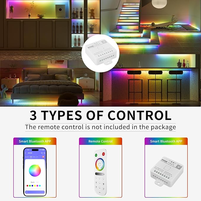 12-in-1 SP630E LED Controller, Bluetooth Music Sync App Control Support DC5-24V PWM Single Color CCT/RGB/RGBW/RGBCCT & SPI IC Chip COB SMD LED Strip Lights