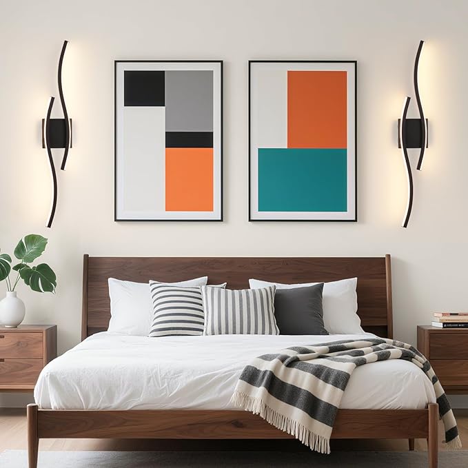 Modern Black Wall Sconce, 5CCT Dimmable Indoor Led Wall Sconce Lighting, Hardwire Black Led Wall Lamps for Living Room Bedroom Bathroom Hallway, Indoor Wall Decor Bedside Wall Lamp, 31.5Inch