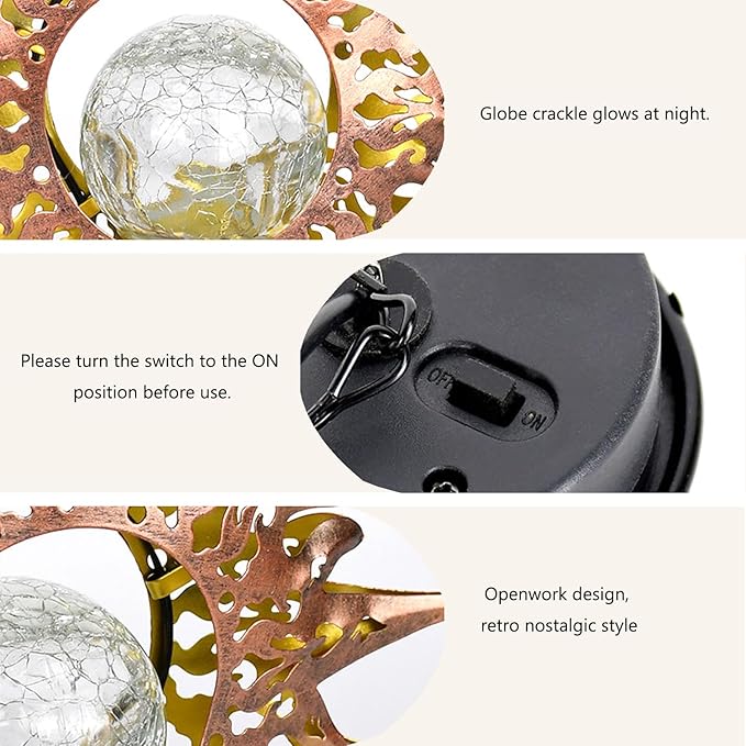 Solar Lights Outdoor Waterproof Garden Decor Hanging Moon Lanterns with Crackle Glass Ball LED for Garden Patio Yard Porch, Unique Gardening Gifts for Women Mom Grandma