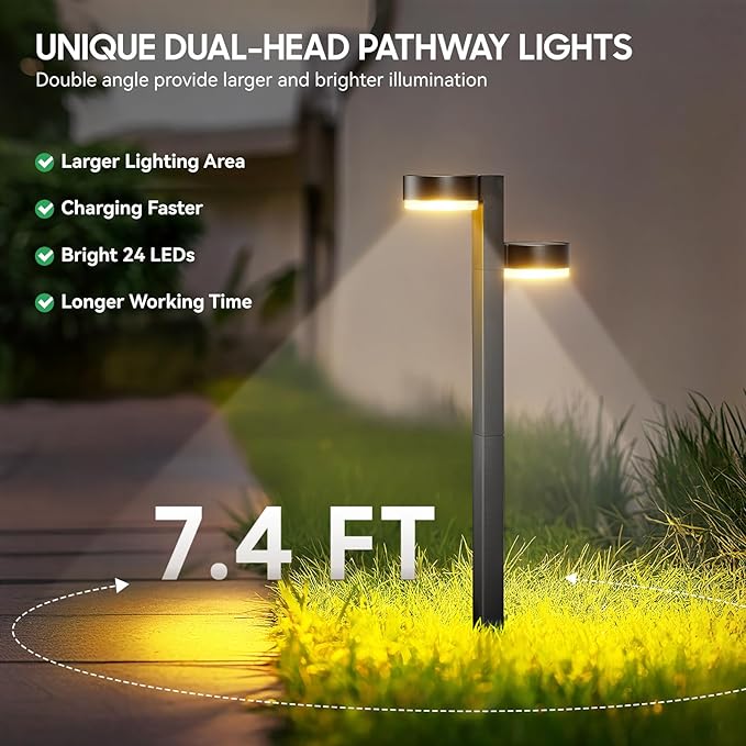 Solar Pathway Lights Outdoor Waterproof, 6 Pack with 12 Head Solar Lights Outdoor Super Bright Up to 15Hrs, Auto On/Off Garden Light for Yard Patio Path Walkway Driveway Outside Decor