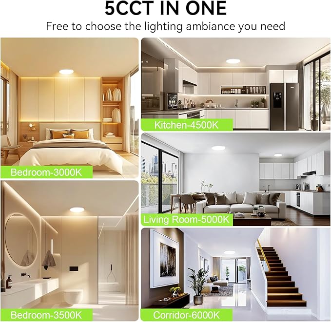 MODERN 12Pack LED Flush Mount Ceiling Light, 3000K-3500K-4500K-5000K-6000K Adjustable Ceiling Lamp,7.5inch Surface Mounted for Living Room, Bedroom, Kitchen, Laundry, Hallway(White, 12 Pack)