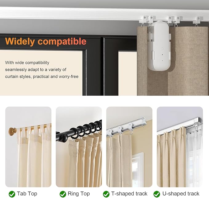 Automatic Curtain Opener with Remote, Compatible with Alexa and Google Home, Smart with Remote for Roman/U/T Rails, Bluetooth Curtain Opener with App/Timer, Gifts for Women and Men