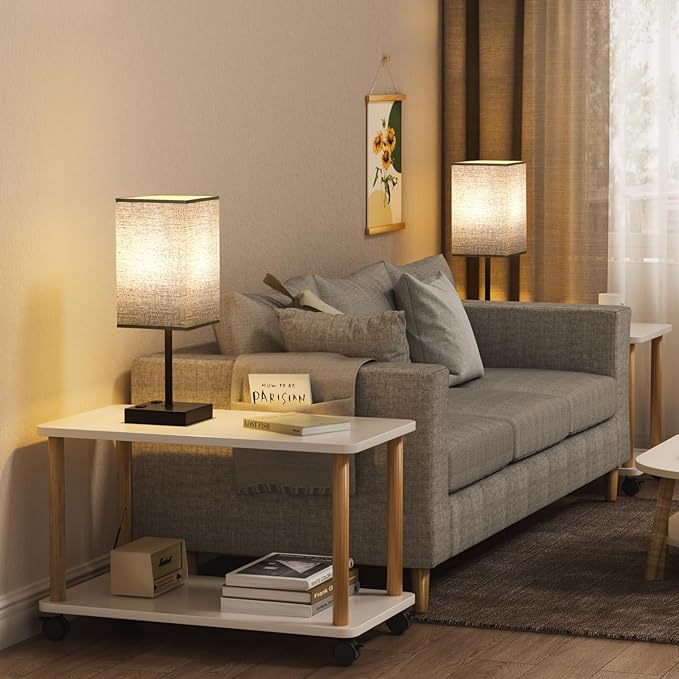 PLUS Black Bedside Lamp for Nightstand - Touch Table Lamp With Type C + A and AC Outlet, Square Charging Lamps For Bedroom Decor, Small Night Light For Office, Dorm Lamp For Men, E26 Bulb Included