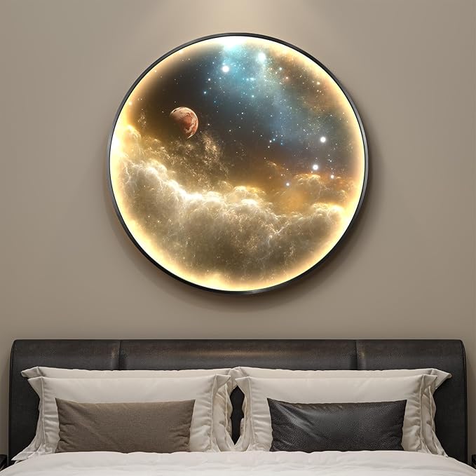 Troartos LED Galaxy Space Wall Art for Living Room, Large Modern Lighted Planet Artwork for Walls, Minimalist Dimmable Nebula Lighted Wall Decor for Hallway, Dining Room, Bedroom, Office, 30x30 Inch