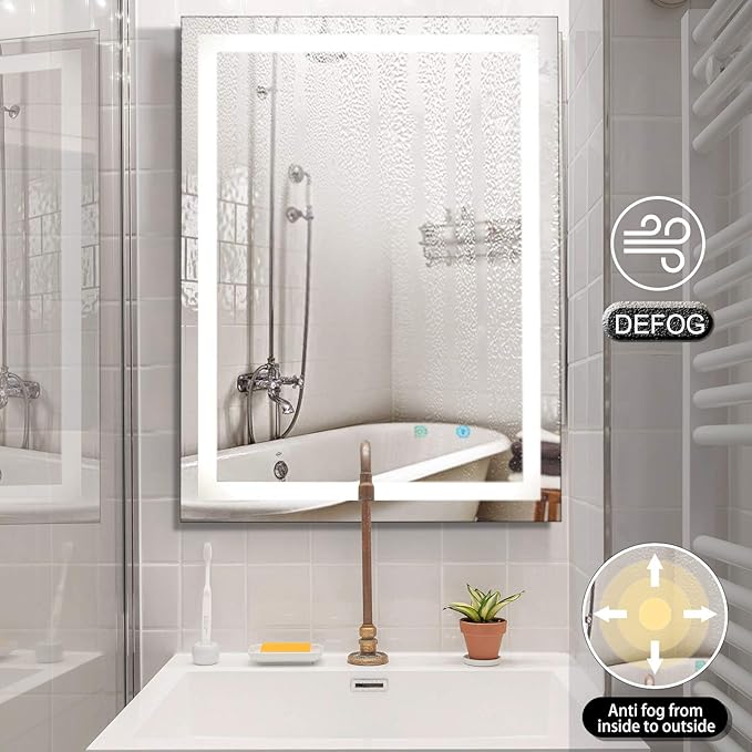 LED Vanity Mirror with Light, 24 x 32 Inch Smart Dimmable Dressing Mirror, Anti-Fog Mirror with CRI 95+ LED, Smart Touch Button, 3 Colors Lights for Wall, Bathroom, Living Room