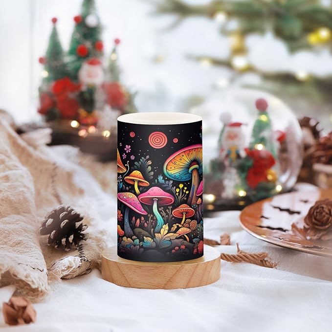 Doodle Colourful Fantasy Mushroom Flameless Candles Color Changing LED Candles with Remote Control Battery Candles for Outdoor and Indoor Home and Room Decoration, 3'' x 4''/5'' Set of 2 Pieces