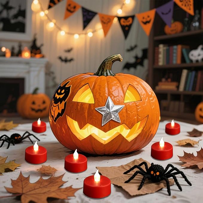 LED Tea Light Flameless Candles with Remote Control Flickering Tealight Long Lasting, Battery Operated with Timer for Halloween Home Decoration Seasonal &Festival Celebration Red (12pcs)