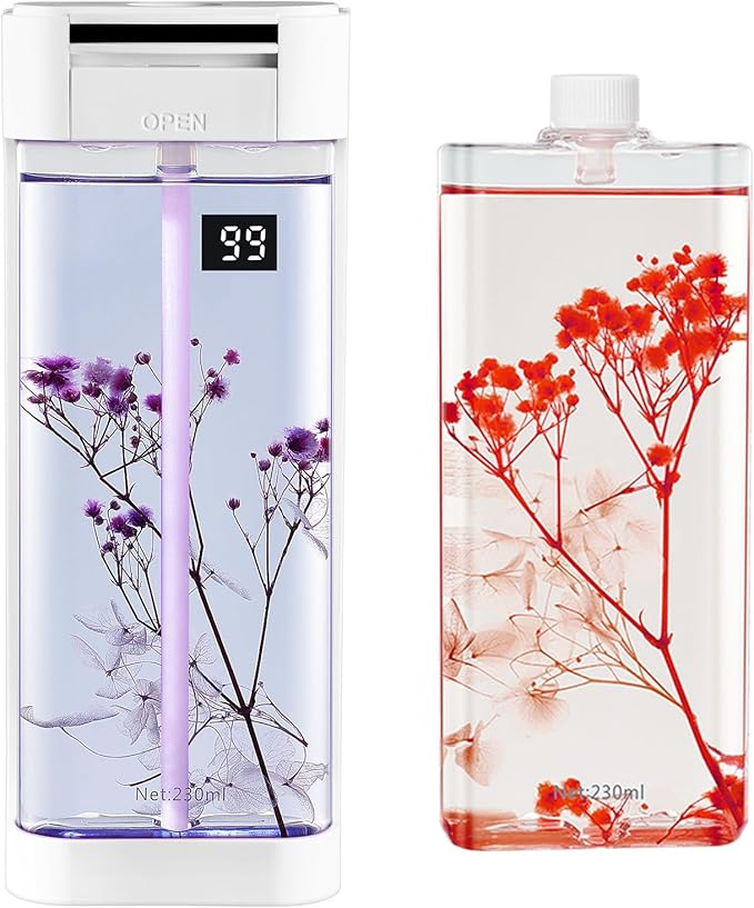 Smart Home Fragrance Diffuser - Waterless Aromatherapy Essential Oil Diffuser & Cordless Air Freshener for Home, Office, Bedroom, Bathroom | 4 Timer Modes, 2 Oils & Preserved Flowers Included