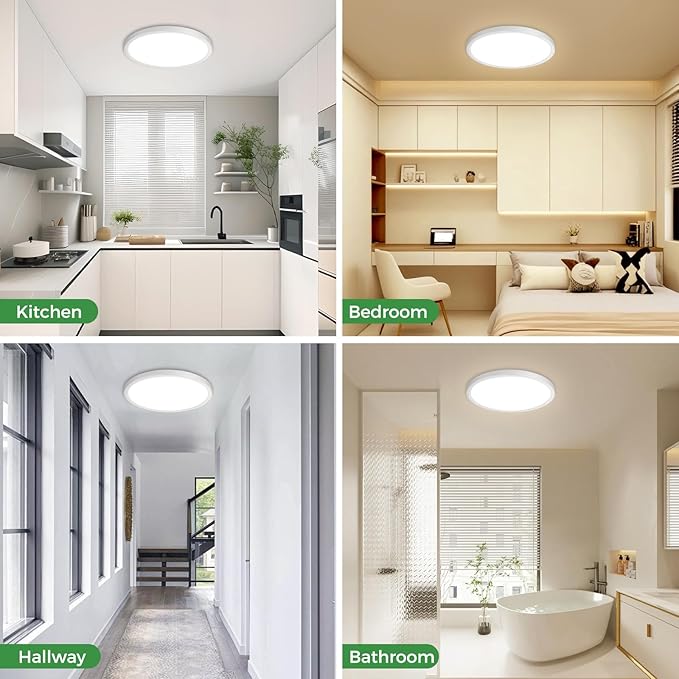 zemty 4Pack LED Flush Mount Ceiling Light, 7Inch 15W Dimmable Ceiling Lights Fixture, 5 Color Temperatures (3000K-6500K) White Round Ceiling Lamp for Bedroom, Kitchen, Hallway,Bathroom