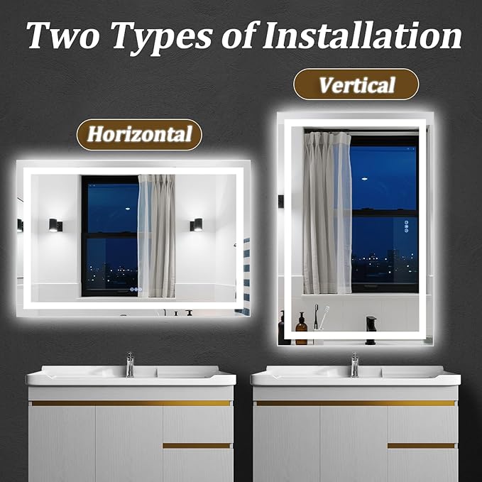30"x22" Smart LED Bathroom Mirror - Dimmable Brightness, Backlit & Frontlit Lighting, 3 Color Modes, Anti-Fog, Memory Function, Wall Mounted Lighted Vanity Makeup Mirror
