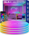 16.4FT LED Neon Rope Lights Waterproof with Smart App Control Remote,DIY Scene Modes,Music Sync hronization,Eaves Lights for Garden Decor,Deck,Christmas