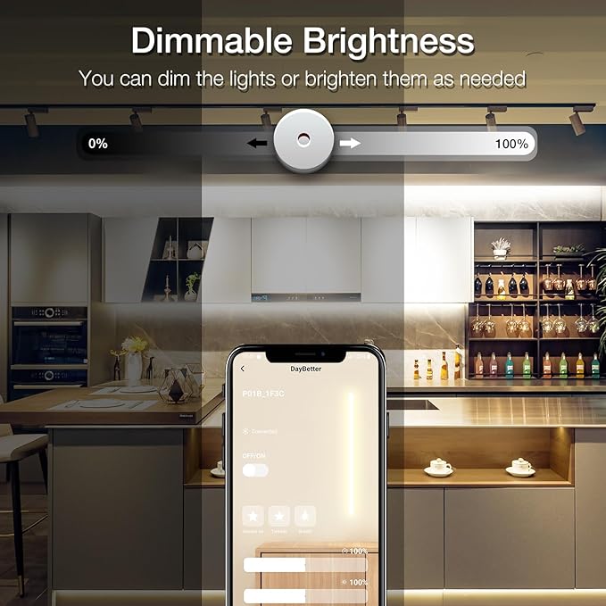DAYBETTER COB LED Strip Lights, 16.4 ft/5m 1600 LEDs Bright Natural White LED Light Strips with Remote and App, 4000K Dimmable LED Tape Lights, Indoor COB LED Lights for Bedroom, Room Decor