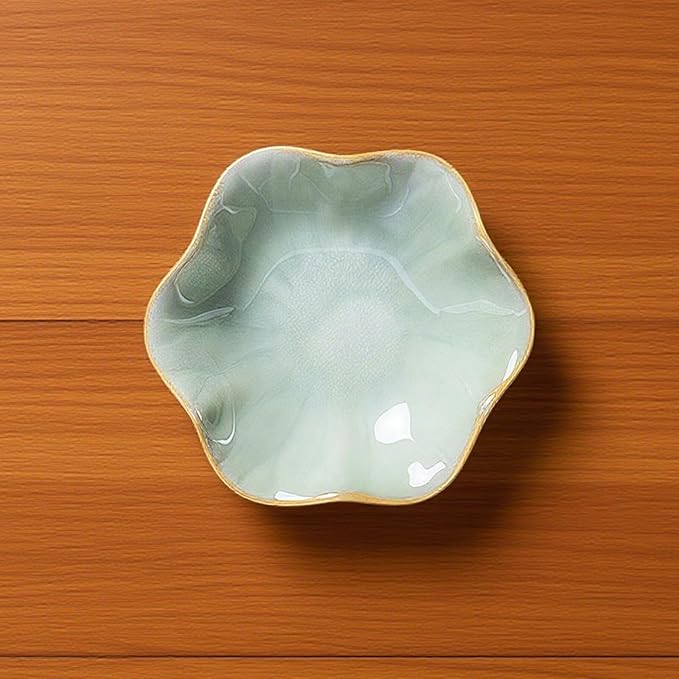 2Pcs Ceramic Jewelry Dish - Lotus Leaf Shape, for Ring Holder Necklace Small Key, Suitable for Mother Friend Sister, Gifts for Women, Cute Plate Trinket Tray, Home Decor (Green & Light Blue)