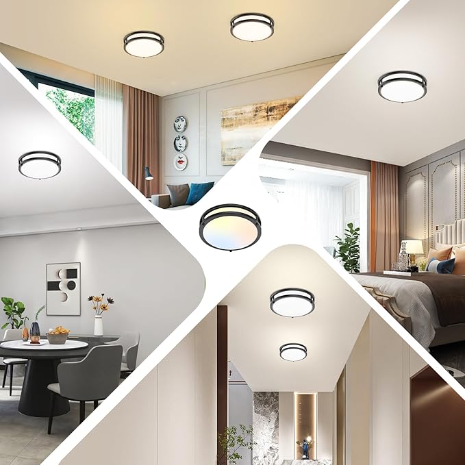 10 Inch LED Flush Mount Ceiling Light, Black Kitchen Lighting Fixture with 2700K/3000K/4000K/5000K/6500K 5 Color Adjusted, Dimmable Modern Round LED Light for Bedroom Living Room Laundry, 1-Pack