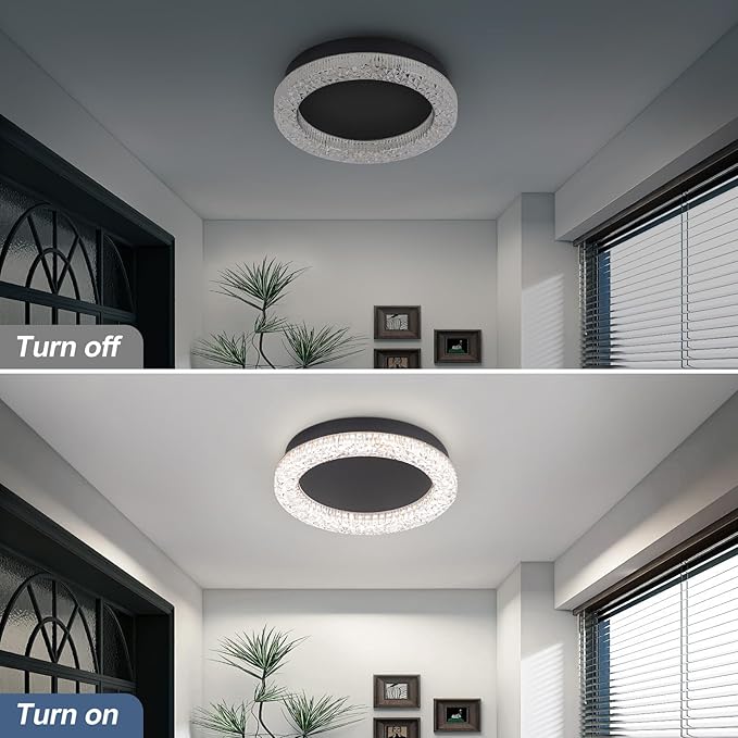 10 Inch LED Hallway Light Fixtures, 4500K Black Modern Flush Mount Ceiling Light,Round Acrylic Close to Ceiling Lighting Fixtures for Hallway Bedroom Entryway Kitchen Ceilings Lamp (Round)